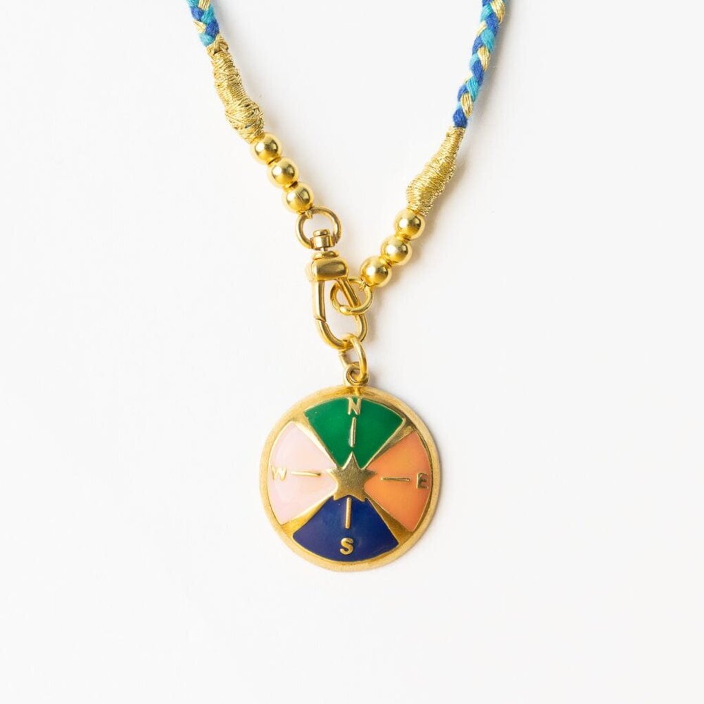 MARIA BRAIDED NEVER LOST BLUE NECKLACE WITH ENAMEL PENDANT