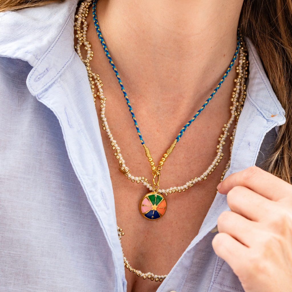 MARIA BRAIDED NEVER LOST BLUE NECKLACE WITH ENAMEL PENDANT