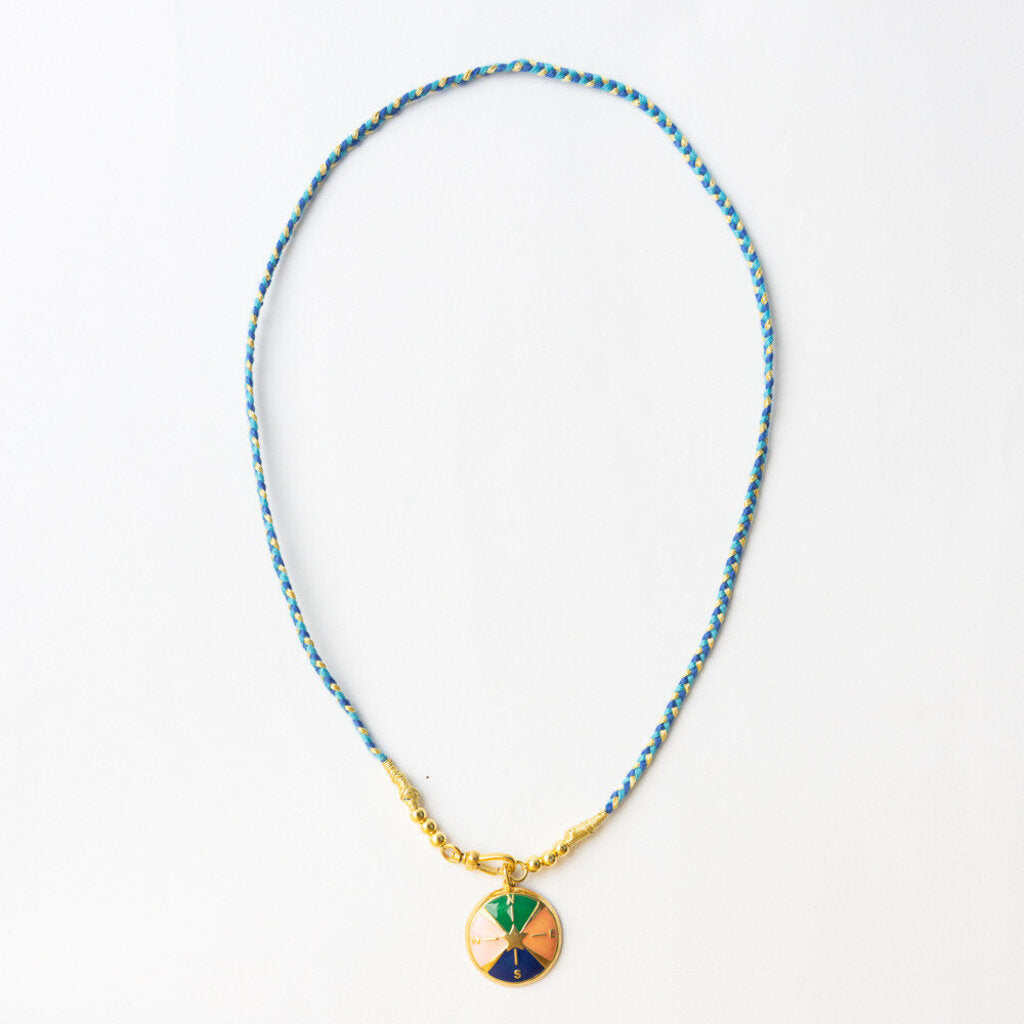 MARIA BRAIDED NEVER LOST BLUE NECKLACE WITH ENAMEL PENDANT