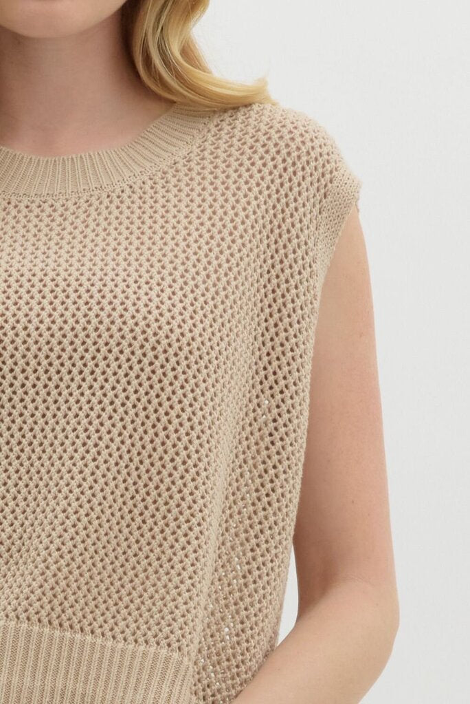 OAKLEY TAN OPEN KNIT SWEATER