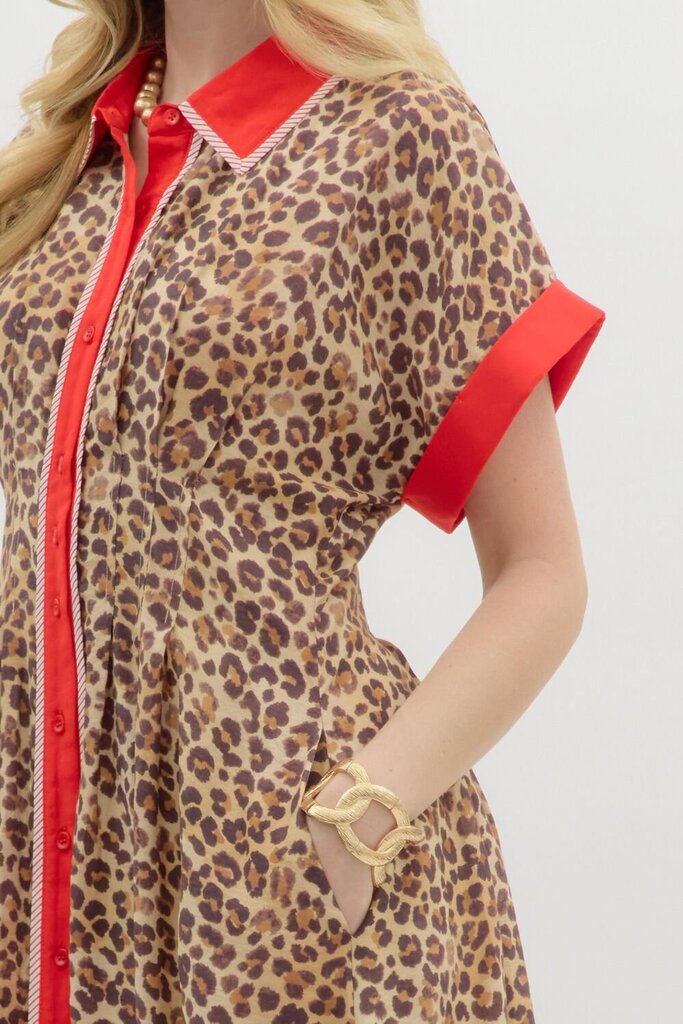JULIET LEOPARD & RED TRIM MIDI DRESS
