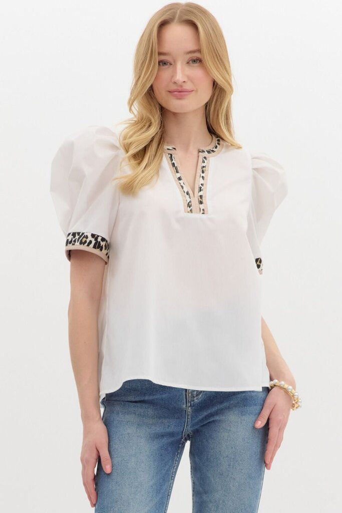 ANDREA WHITE & LEOPARD TOP