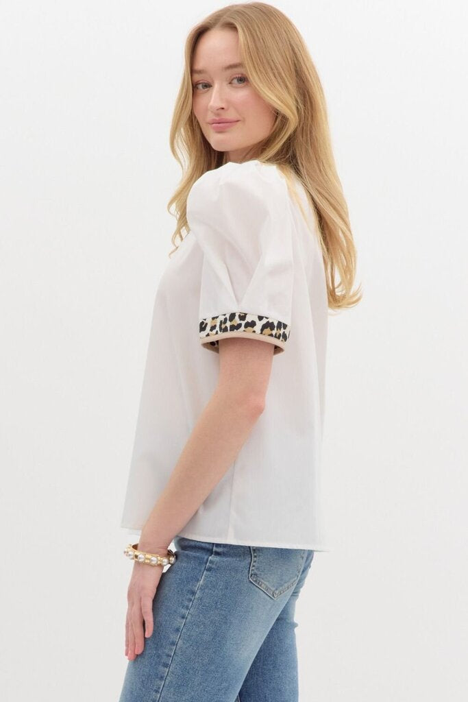 ANDREA WHITE & LEOPARD TOP