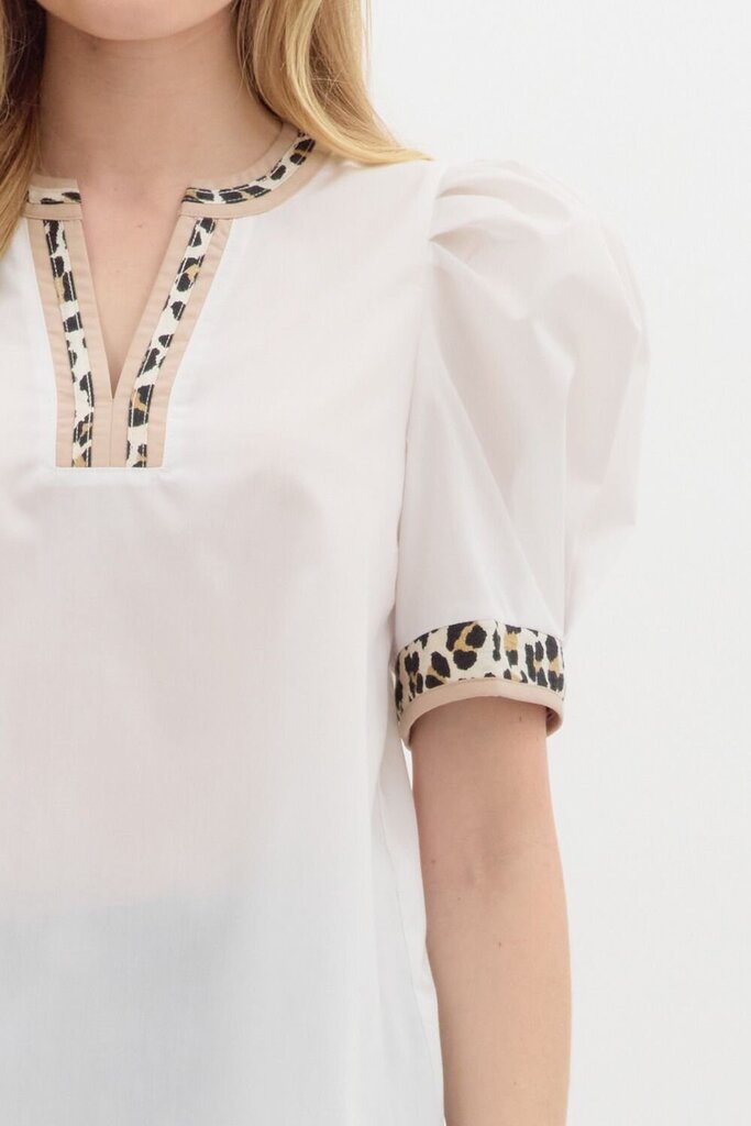 ANDREA WHITE & LEOPARD TOP