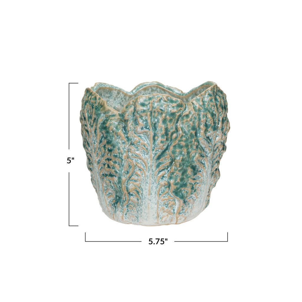 STONEWARE CABBAGE SHAPED PLANTER