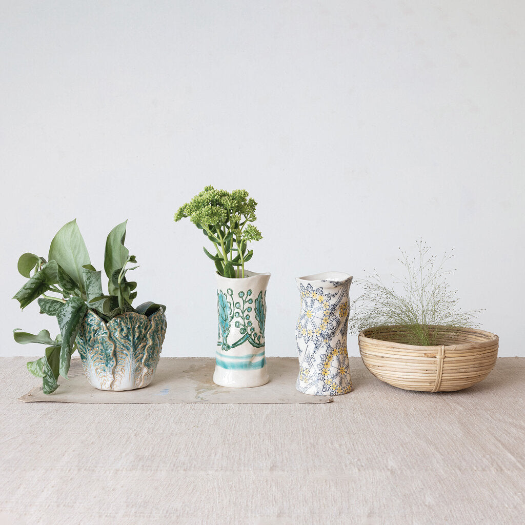 STONEWARE CABBAGE SHAPED PLANTER