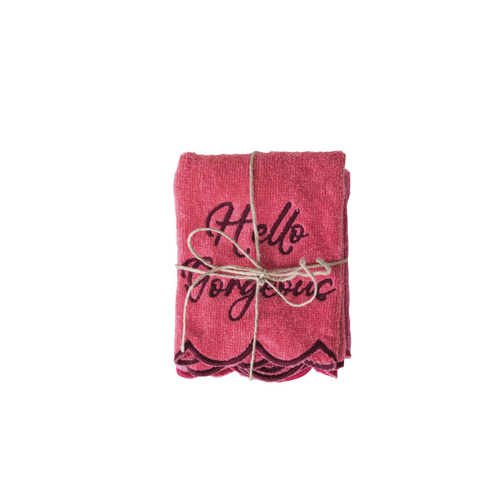 SET OF PINK TERRY WASHCLOTHS WITH SAYINGS