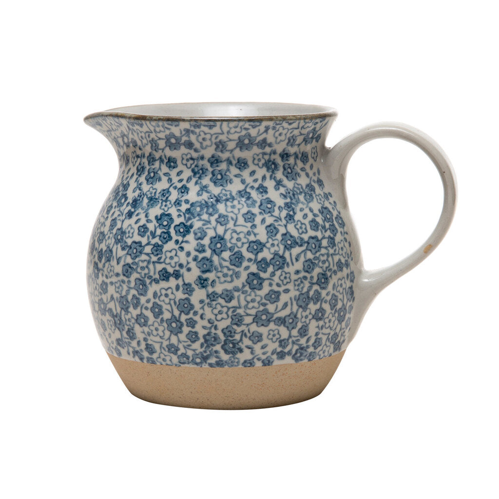 HAND PAINTED BLUE FLORAL PITCHER
