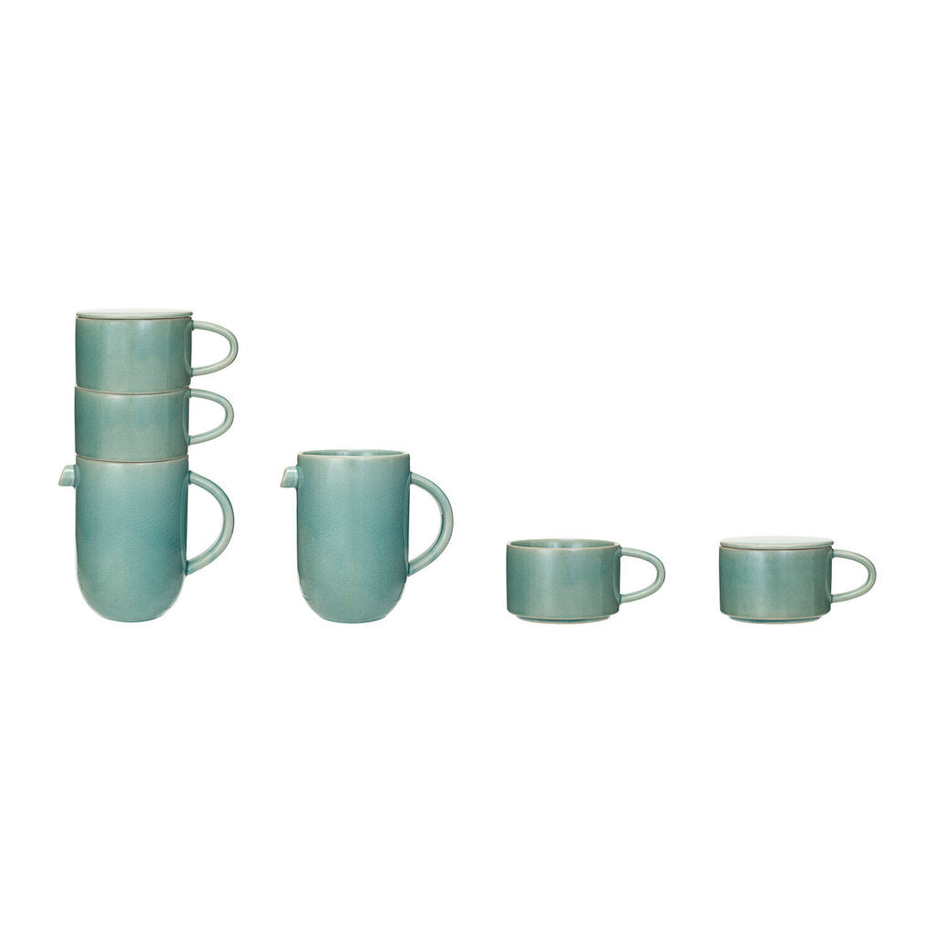 BLUE PITCHER WITH 2 MUGS & LID