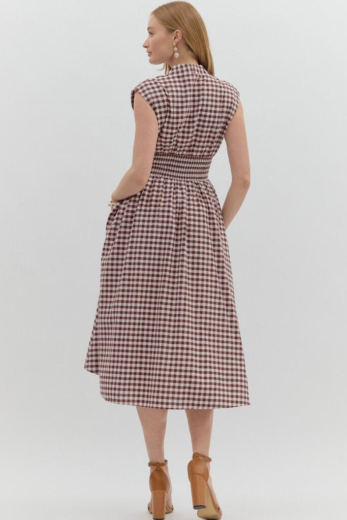 ESTELLA CHOCOLATE GINGHAM MIDIDRESS