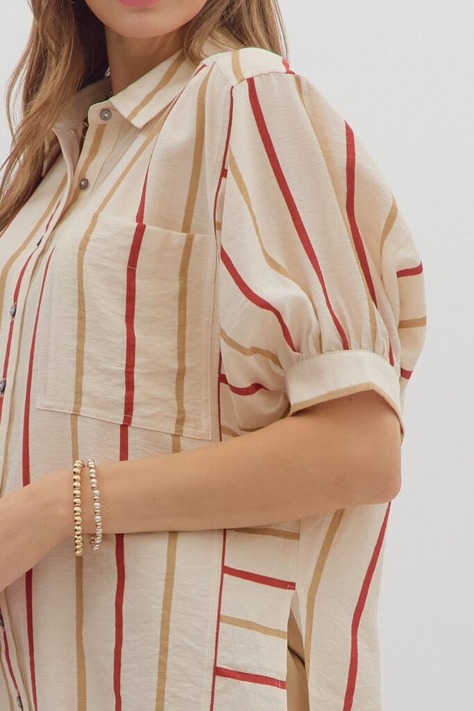 VIRGINIA RED & KHAKI STRIPED TOP