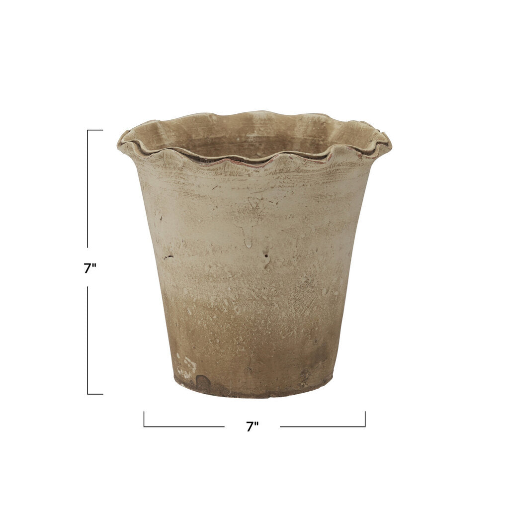 DISTRESSED RUFFLE EDGE TERRA COTTA PLANTER