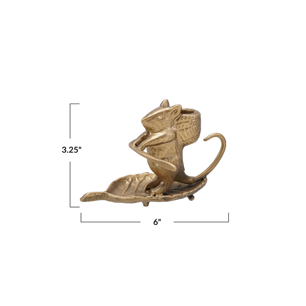 ANTIQUE GOLD LEAF MOUSE TAPER HOLDER
