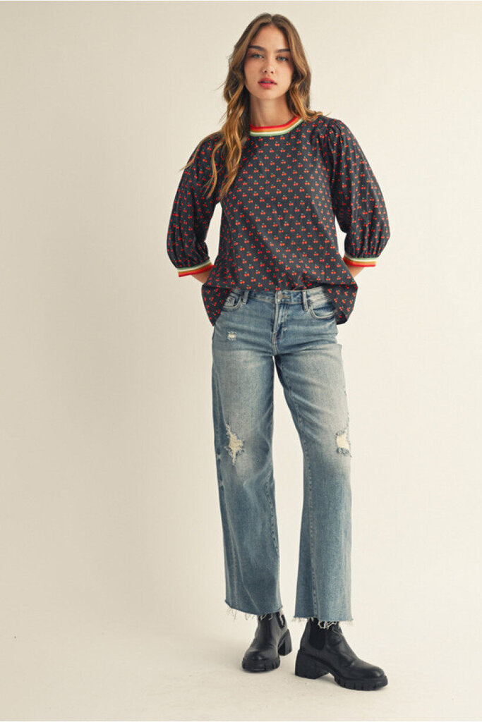 DARCY BLACK CHERRY PRINT TOP