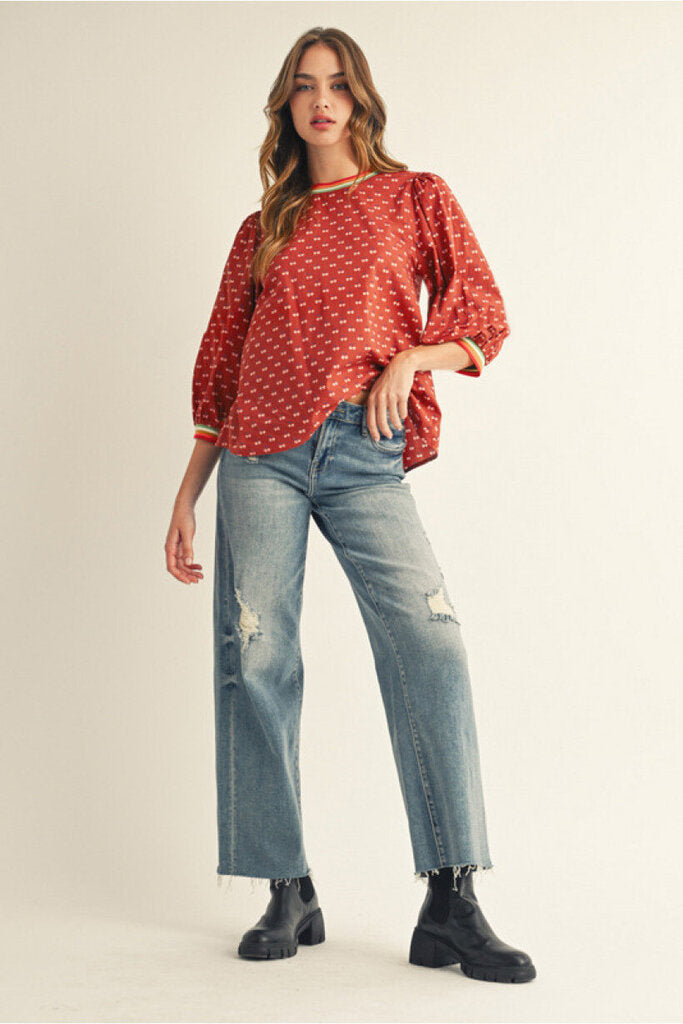DARCY BRICK CHERRY PRINT TOP