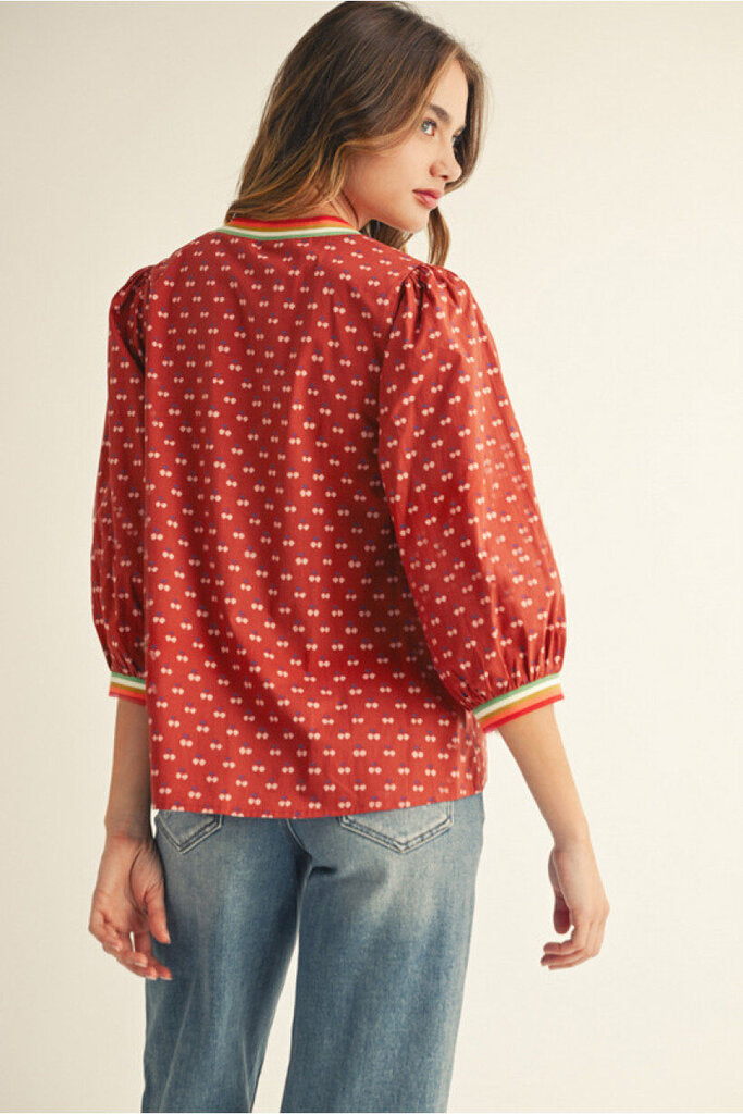 DARCY BRICK CHERRY PRINT TOP
