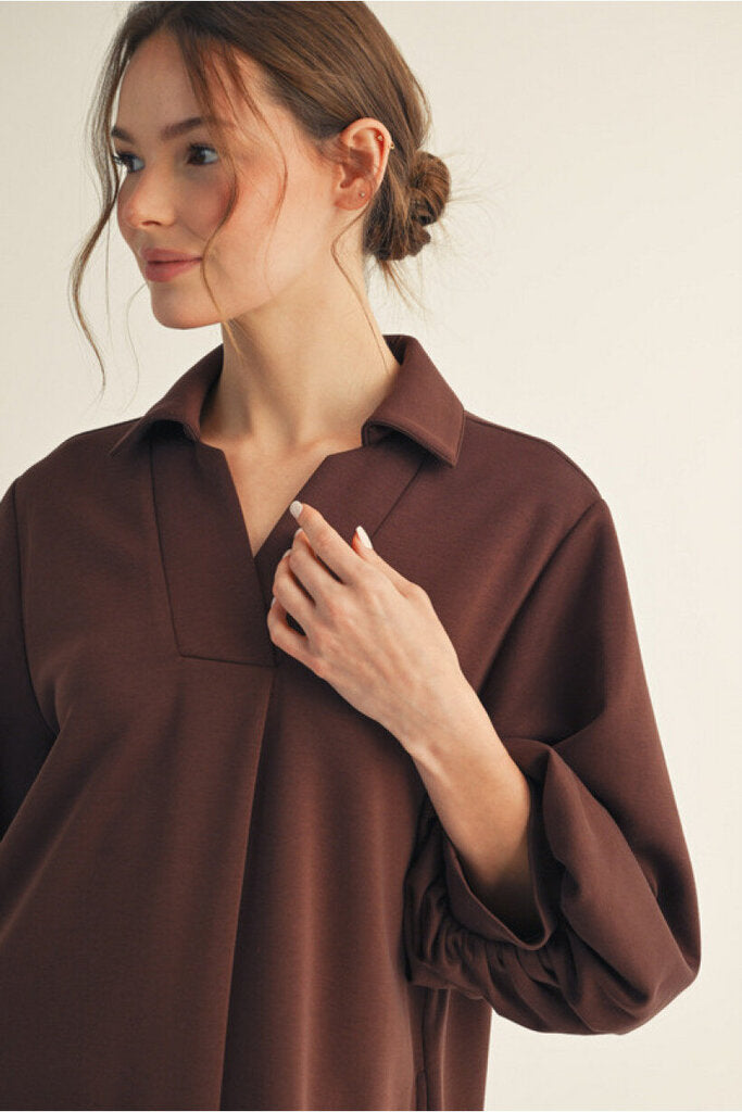 WANDA SOFT BROWN PUFF SLEEVE DRESS