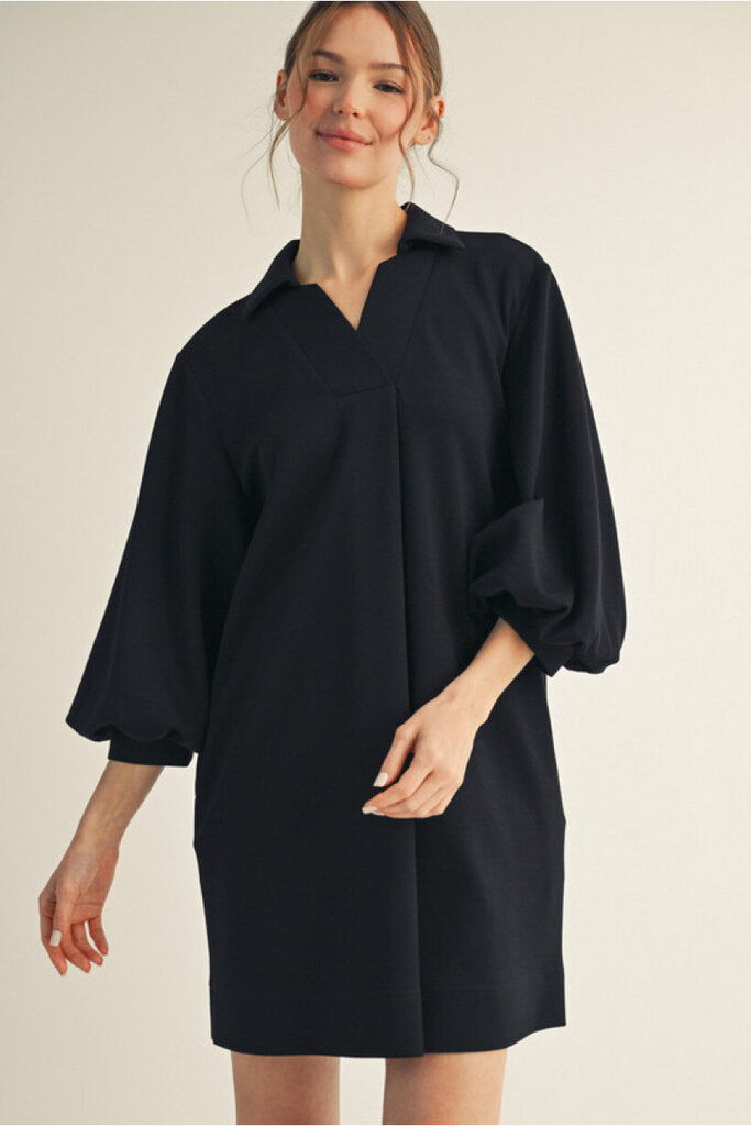 WANDA SOFT BLACK PUFF SLEEVE DRESS