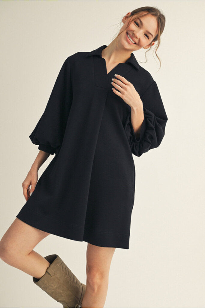 WANDA SOFT BLACK PUFF SLEEVE DRESS