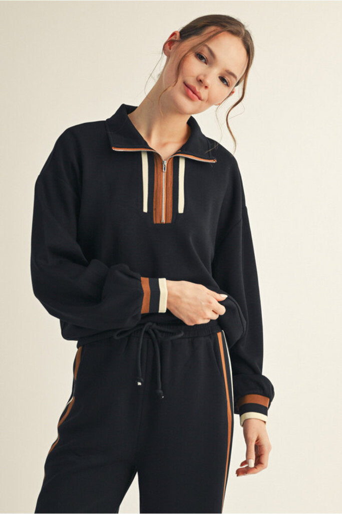 ROWAN BLACK PULLOVER WITH STRIPED BAND