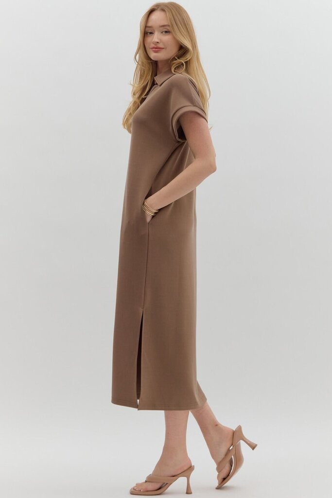 ELIANA COFFEE PULLOVER MIDI SHIRT DRESS