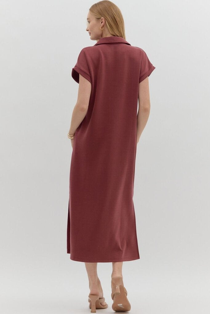 ELIANA BURGUNDY PULLOVER MIDI SHIRT DRESS