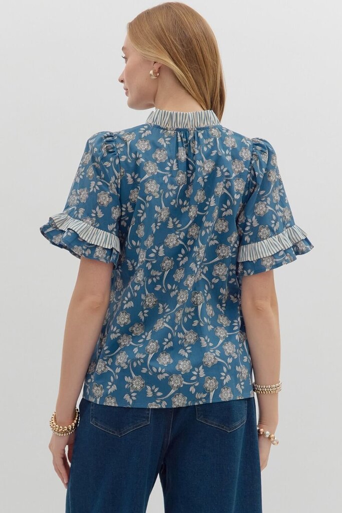 ASTRID BLUE FLORAL PUFF SLEEVE TOP