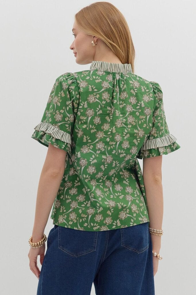 ASTRID GREEN FLORAL PUFF SLEEVE TOP