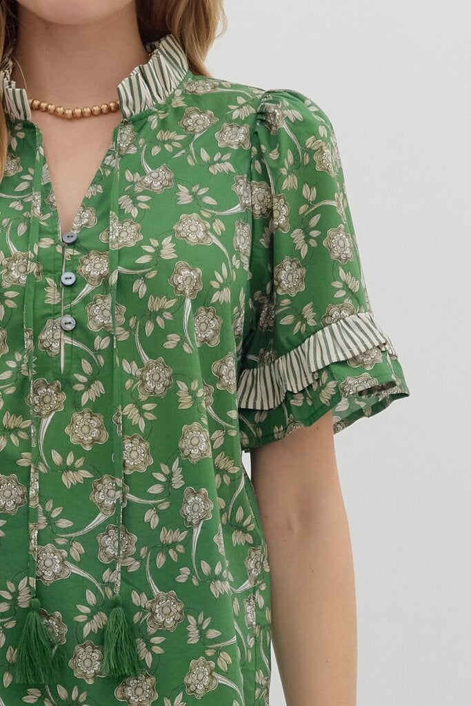 ASTRID GREEN FLORAL PUFF SLEEVE TOP