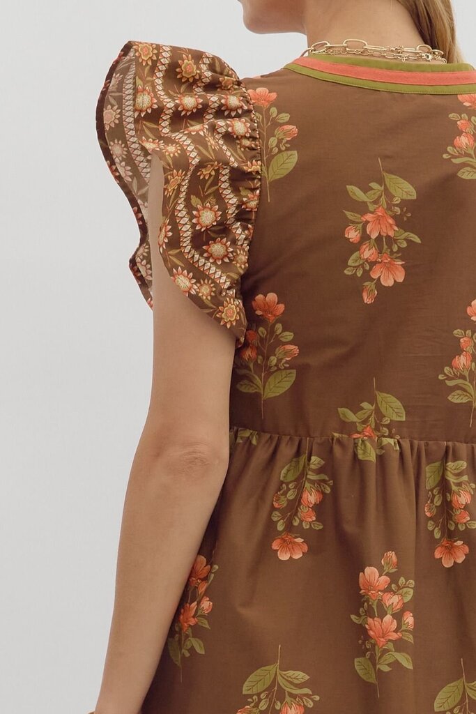 JENNIFER BROWN & ORANGE FLORLA MIDI DRESS