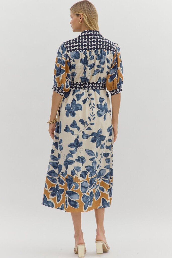 BRINLEY BOTANICAL PRINT BELTED DRESS