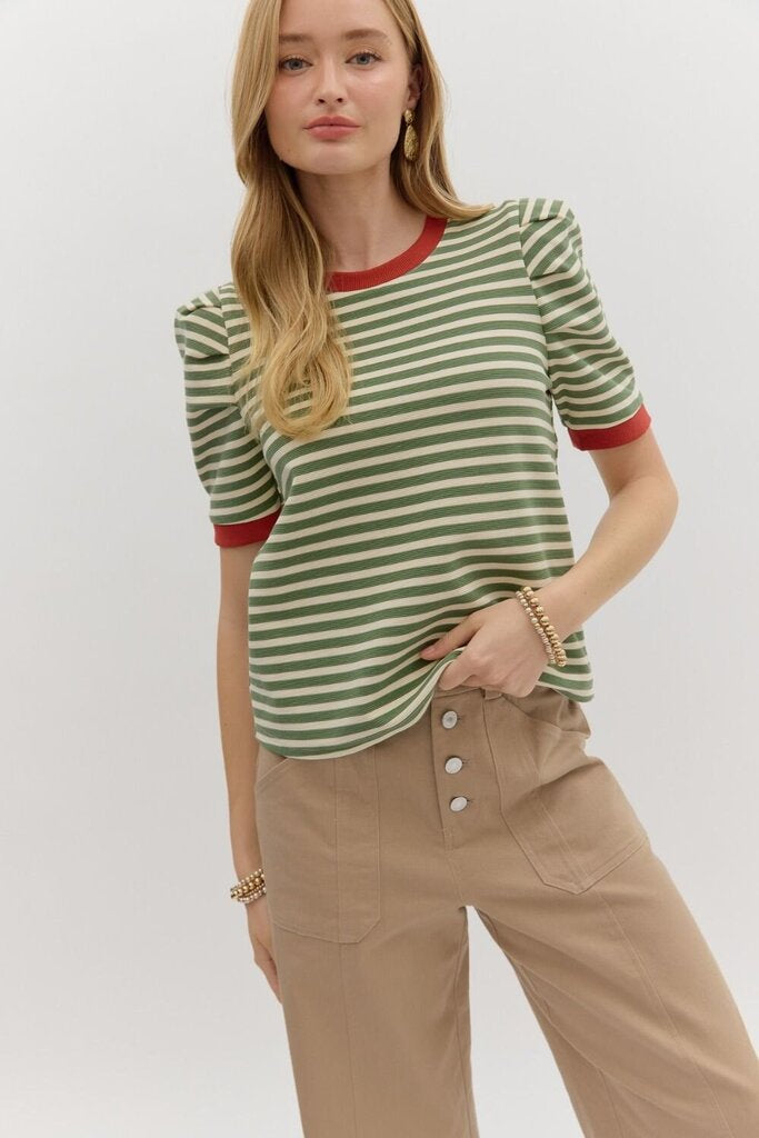 VIENNA OLIVE STRIPED TOP