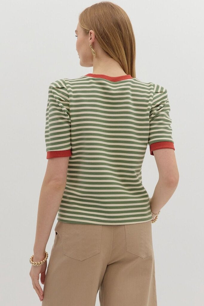 VIENNA OLIVE STRIPED TOP