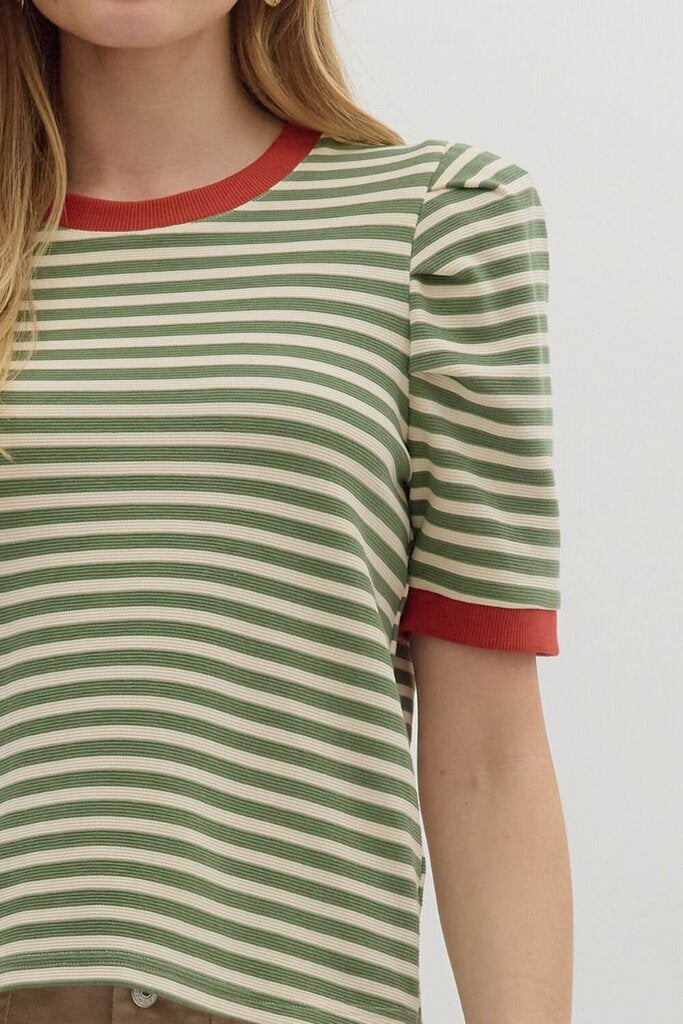 VIENNA OLIVE STRIPED TOP