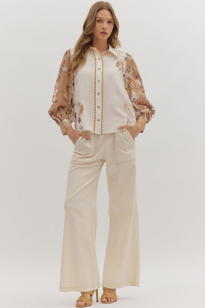 CHARLIE IVORY & MOCHA FLORAL TOP
