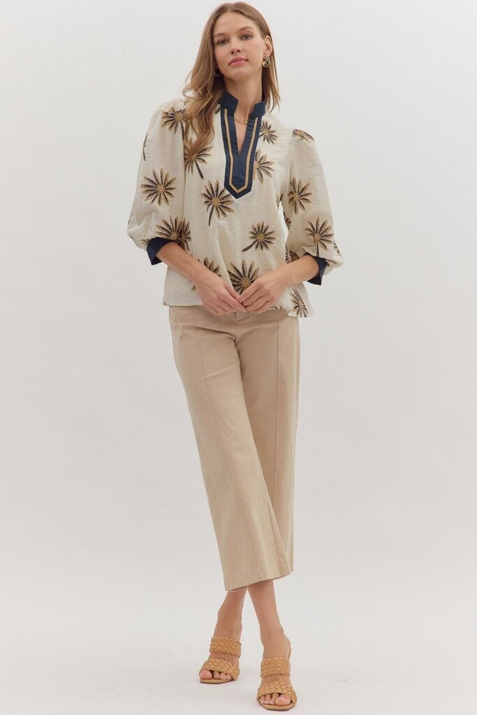 REMI BLACK EMBROIDERED PUFF SLEEVE TOP