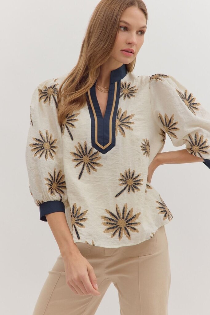 REMI BLACK EMBROIDERED PUFF SLEEVE TOP