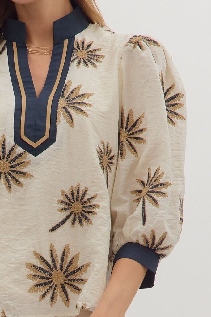 REMI BLACK EMBROIDERED PUFF SLEEVE TOP