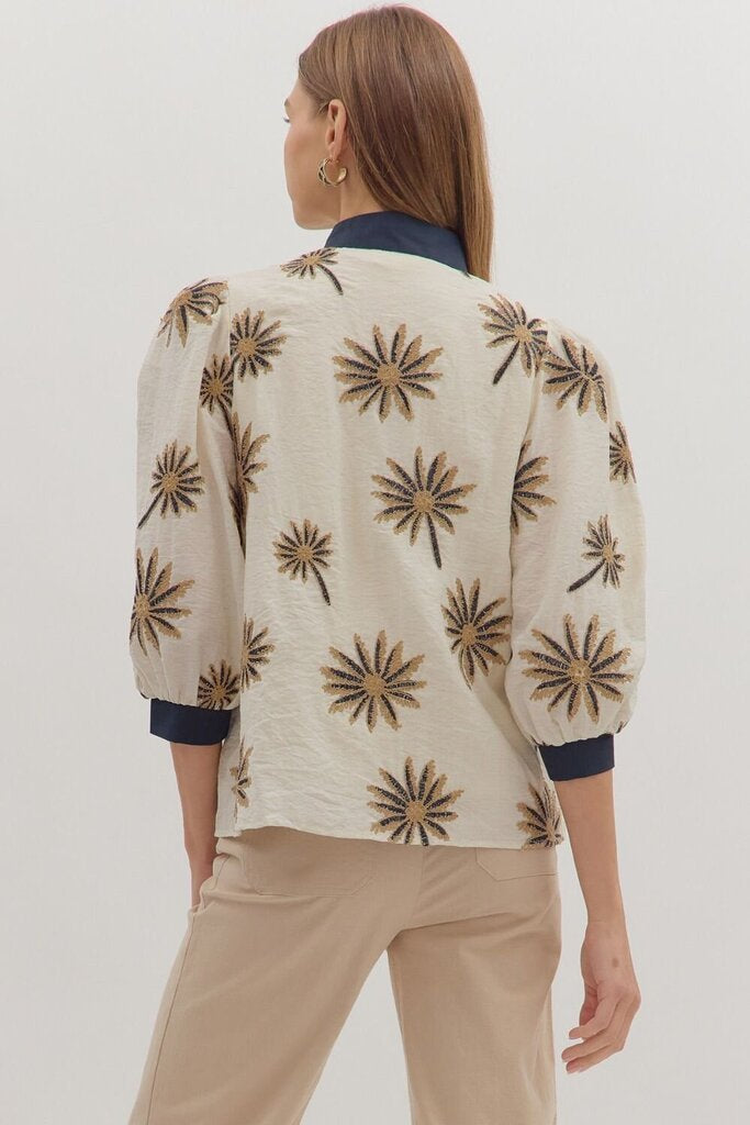 REMI BLACK EMBROIDERED PUFF SLEEVE TOP