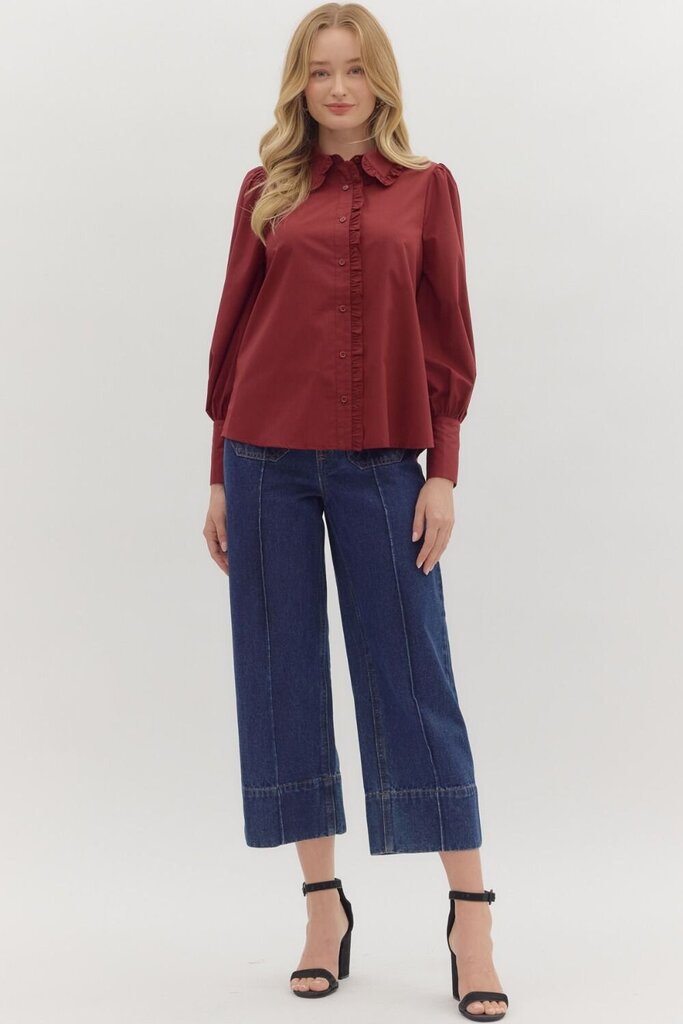 PIPER BURGUNDY RUFFLE DETAIL TOP