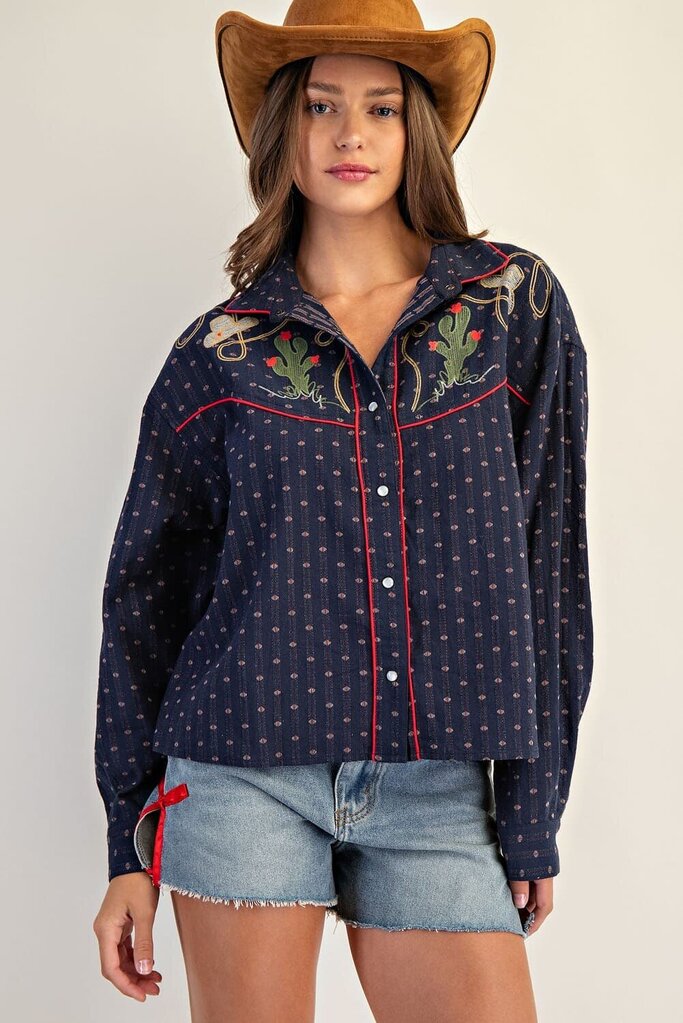 PEYTON WESTERN EMBROIDERED PEARL SNAP TOP