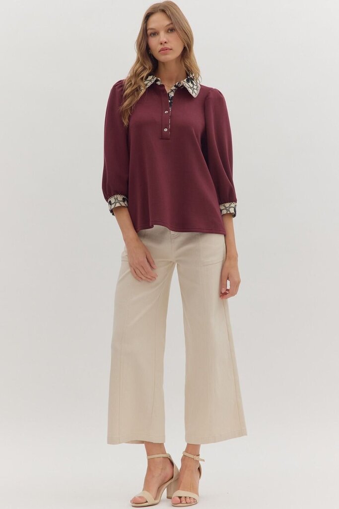 OAKLEY DARK MAROON CONTRAST COLLAR TOP