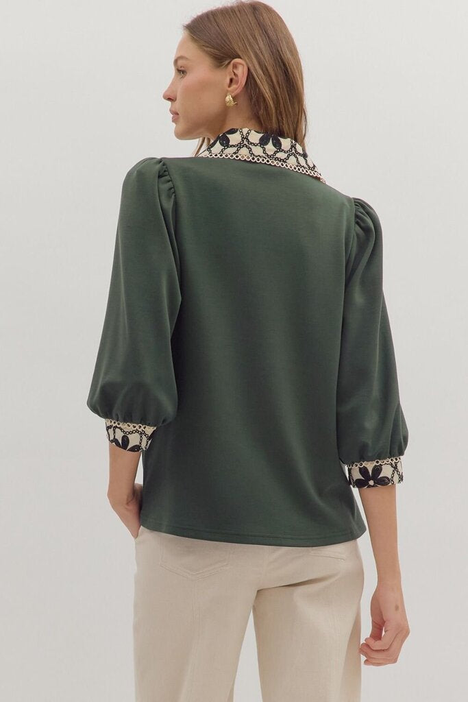 OAKLEY DARK GREEN CONTRAST COLLAR TOP