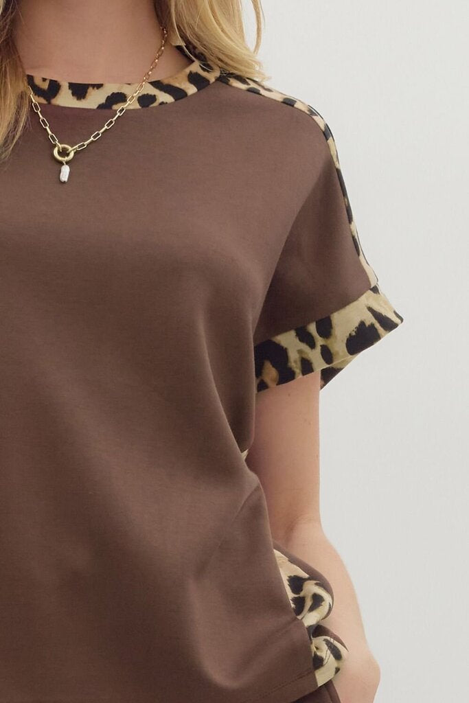 JULIET BROWN LEOPARD TRIM TOP