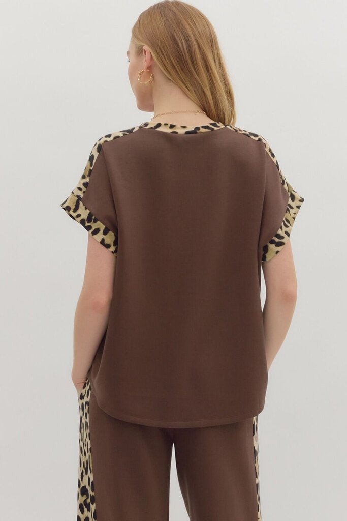 JULIET BROWN LEOPARD TRIM TOP