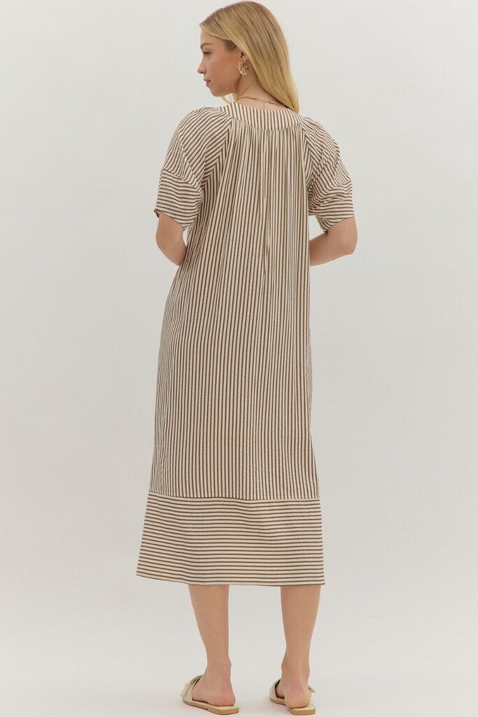 ELOISE BROWN STRIPED PULLOVER DRESS