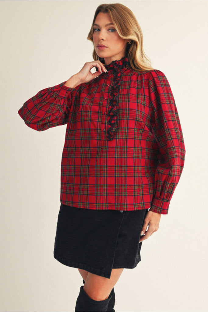REAGAN RED PLAID RUFFLE TOP