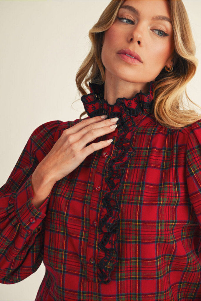 REAGAN RED PLAID RUFFLE TOP