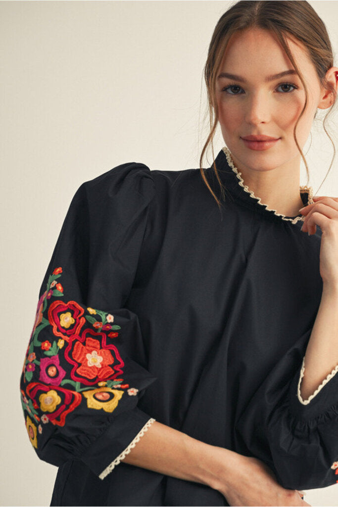 GEMMA BLACK EMBROIDERED TOP