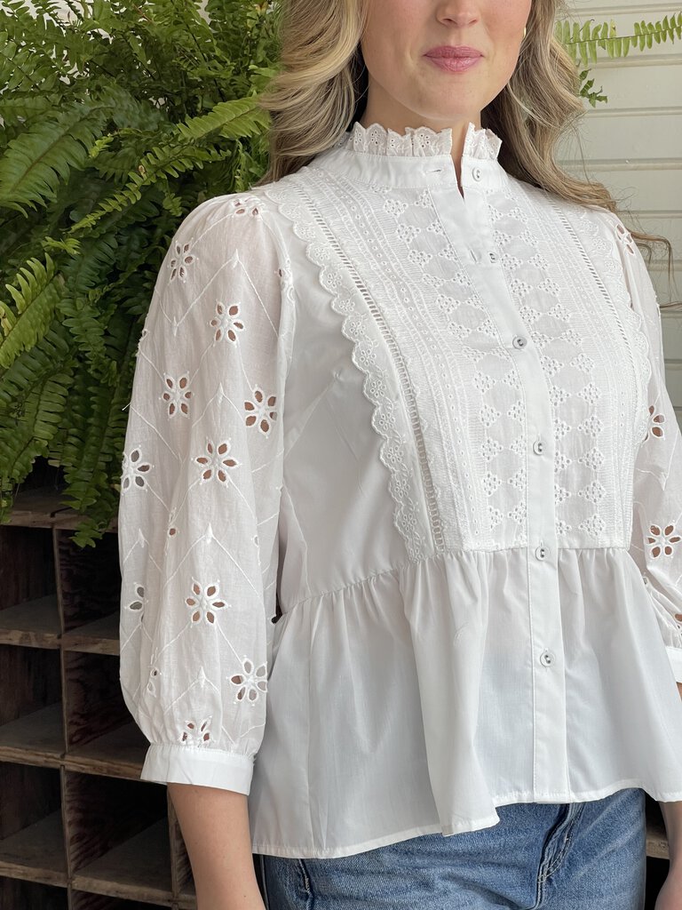 MAGGIE OFF WHITE EYELET RUFFLE TOP